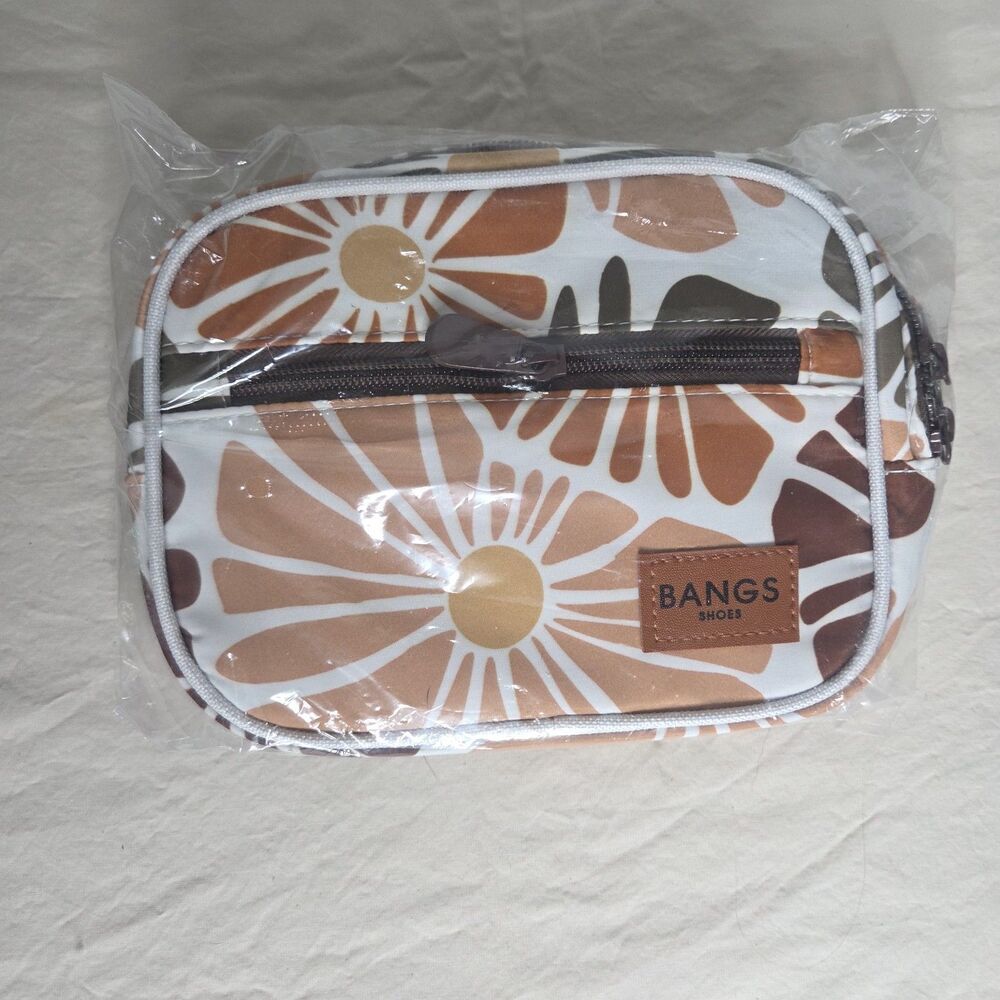 Bangs Shoes Belt Bag Brown and White Flower Design